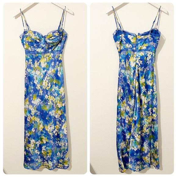NEW ASTR the Label Florianne Dress Blue Yellow Abstract Floral Maxi Size Small S - Picture 3 of 7